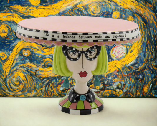 Ceramic Blonde Lady Large Cake Stand, Home Décor, Gift for Her, Mom, Friend, or Coworker, Kitchen Décor, Bakery Decor