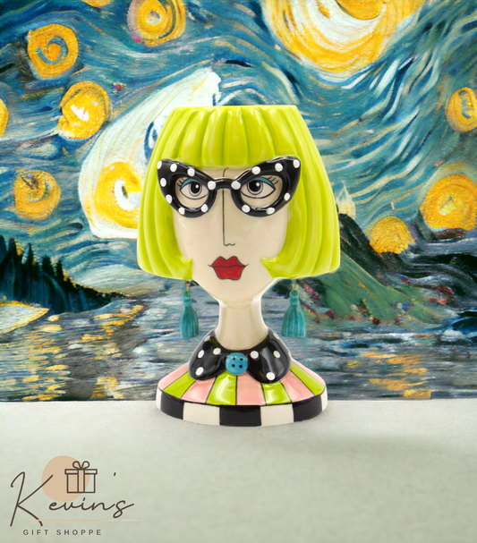Ceramic Lady with Dotted Glasses Brush or Stationary Holder, Home Décor, Gift for Her, Mom, Friend, or Coworker, Vanity or Office Décor
