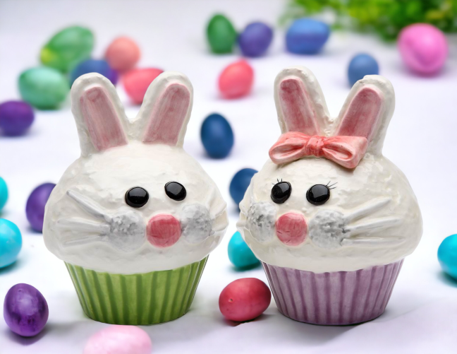 Ceramic Bunny Rabbit Cupcake Salt and Pepper Shakers, Home Décor, Gift for Her, Gift for Mom, Kitchen Décor, Spring Décor, Easter Décor