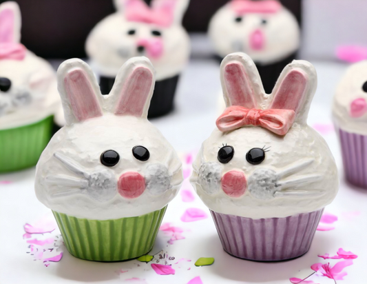 Ceramic Bunny Rabbit Cupcake Salt and Pepper Shakers, Home Décor, Gift for Her, Gift for Mom, Kitchen Décor, Spring Décor, Easter Décor