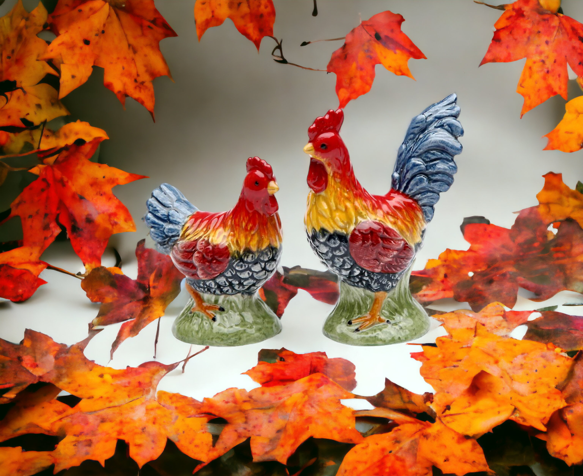 Ceramic Mini-size Rainbow Rooster Salt & Pepper Shakers, Home Décor, Gift for Her, Gift for Mom, Kitchen Décor, Farmhouse Decor