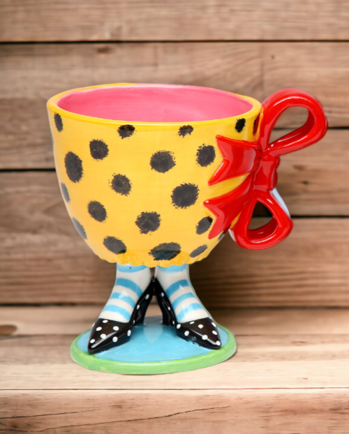 Ceramic Leopard Print Cup With Red Bow On Black Heels, Home Décor, Gift for Her, Mom, Friend, or Coworker, Kitchen Décor, Office Decor