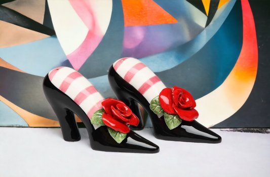 Ceramic Black Heels With Red Rose Salt and Pepper Shakers, Home Décor, Gift for Her, Gift for Mom, Kitchen Décor