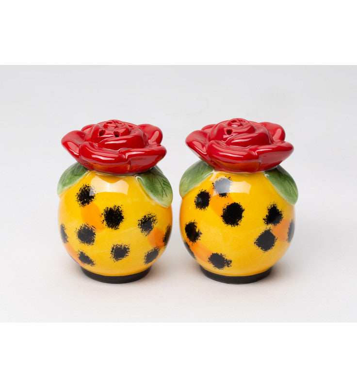 Ceramic Leopard Print With Rose Salt and Pepper Shakers, Kitchen Decor, Gift for Her