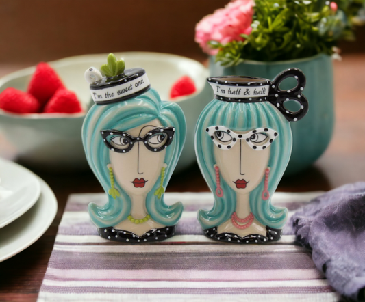 Ceramic Besties Wearing Eyeglasses Sugar And Creamer With Spoon, Home Décor, Gift for Her, Mom, Friend or Coworker, Kitchen Décor