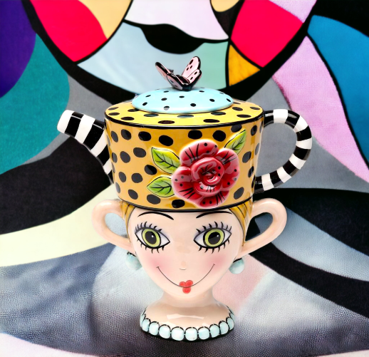 Ceramic Lady Lux Tea for One, Gift for Her, Gift for Mom, Tea Party Décor, Café Décor, Spring Kitchen Decor