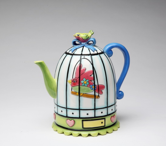 Ceramic Birdcage Teapot, Gift for Her, Gift for Mom, Tea Party Décor, Café Décor, Spring Kitchen Decor