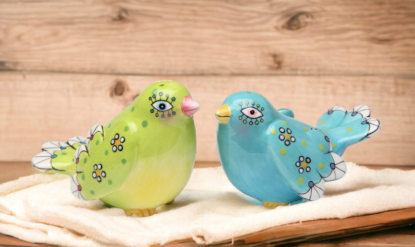 Ceramic Bohemian Birds Salt & Pepper Shakers, Home Décor, Gift for Her, Gift for Mom, Kitchen Décor, Birdwatcher Gift