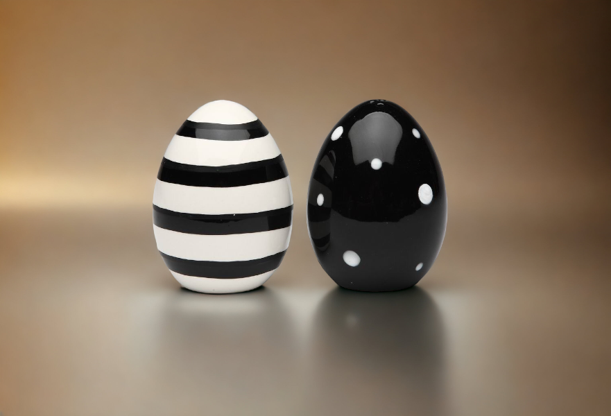 Ceramic Striped and Dotted Black and White Easter Eggs Salt and Pepper Shakers, Gift for Her, Gift for Mom, Kitchen Décor, Spring Décor