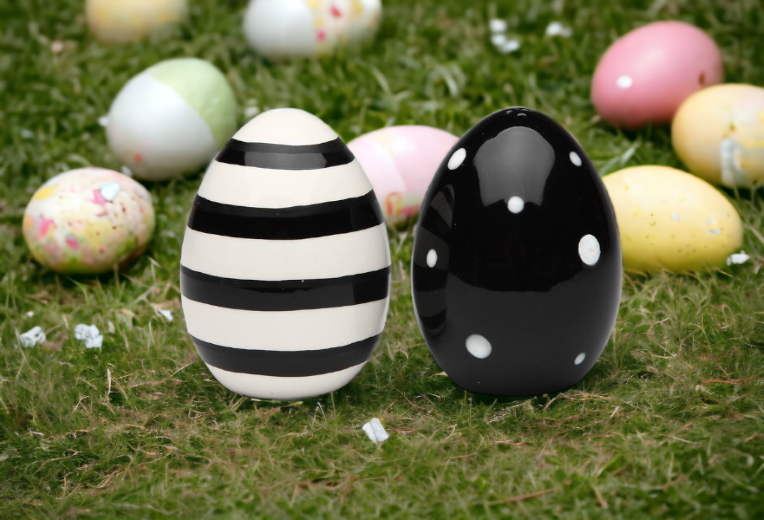 Ceramic Striped and Dotted Black and White Easter Eggs Salt and Pepper Shakers, Gift for Her, Gift for Mom, Kitchen Décor, Spring Décor