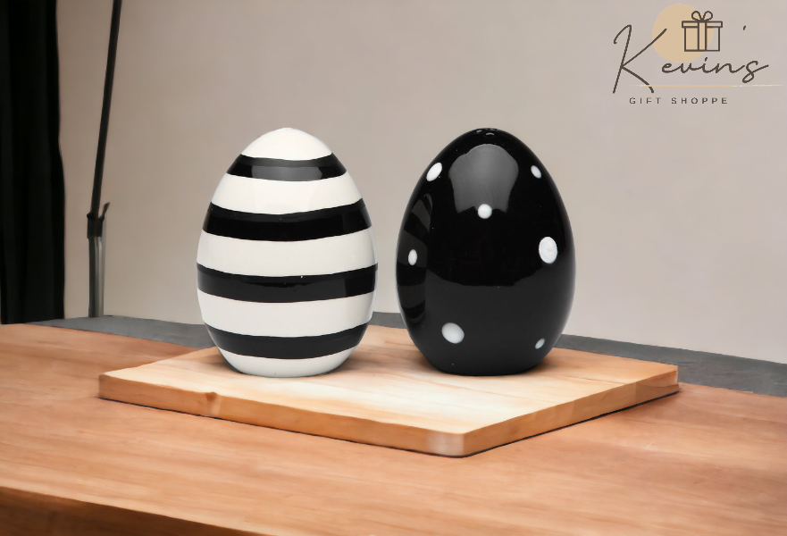 Ceramic Striped and Dotted Black and White Easter Eggs Salt and Pepper Shakers, Gift for Her, Gift for Mom, Kitchen Décor, Spring Décor