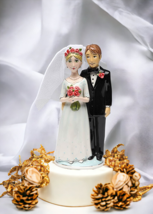 Hand Painted Ceramic Wedding Bride & Groom Cake Topper, Wedding Décor, Wedding Gift, Wedding Favor, Anniversary Décor, Anniversary Gift