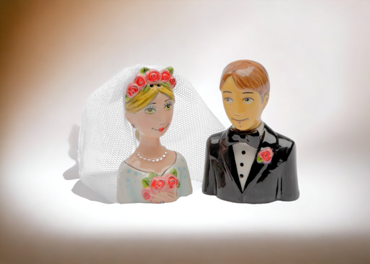 Ceramic Wedding Bride & Groom Salt & Pepper Shakers, Wedding Décor, Wedding Gift, Anniversary Décor, Anniversary Gift