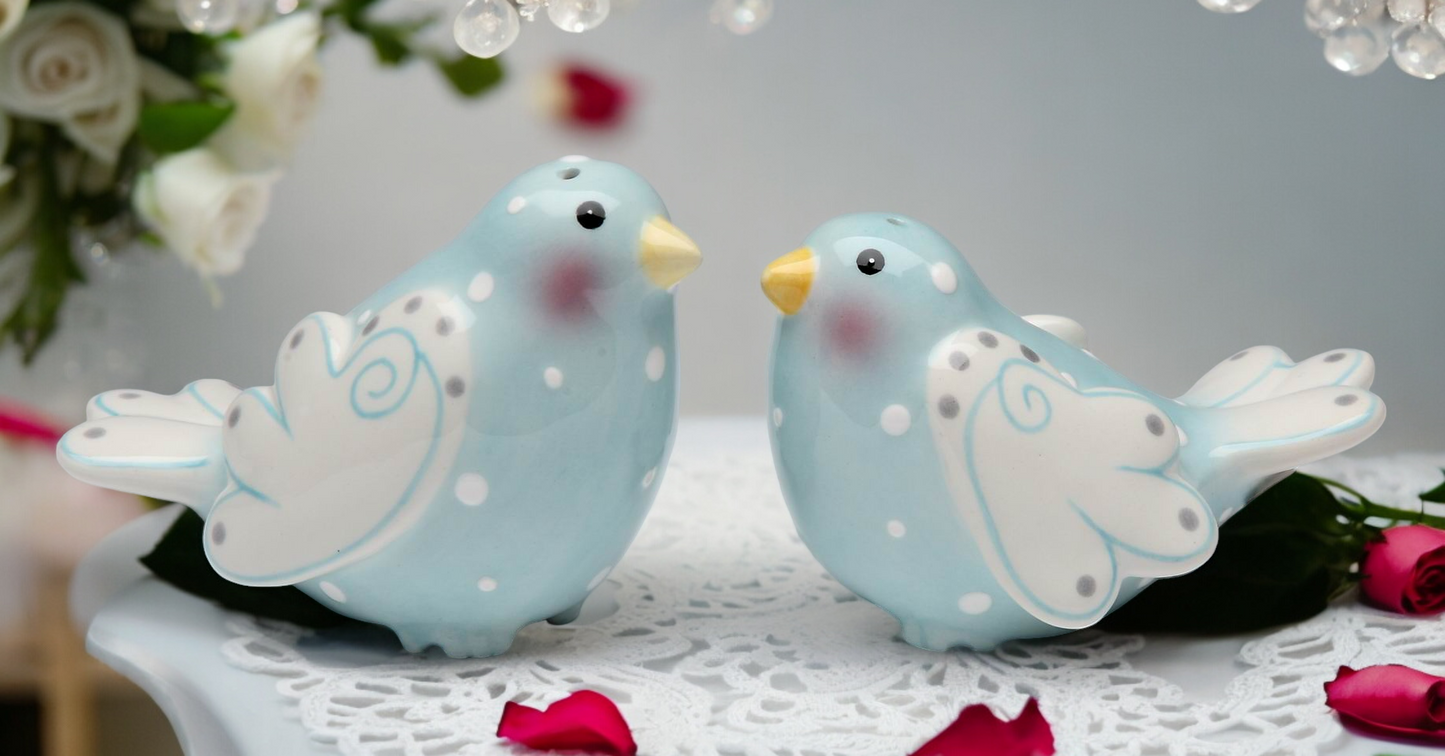 Ceramic Blue Dove Birds with White Wings, Wedding Decor, Birdwatcher Gift, Gift for Her, Gift for Mom