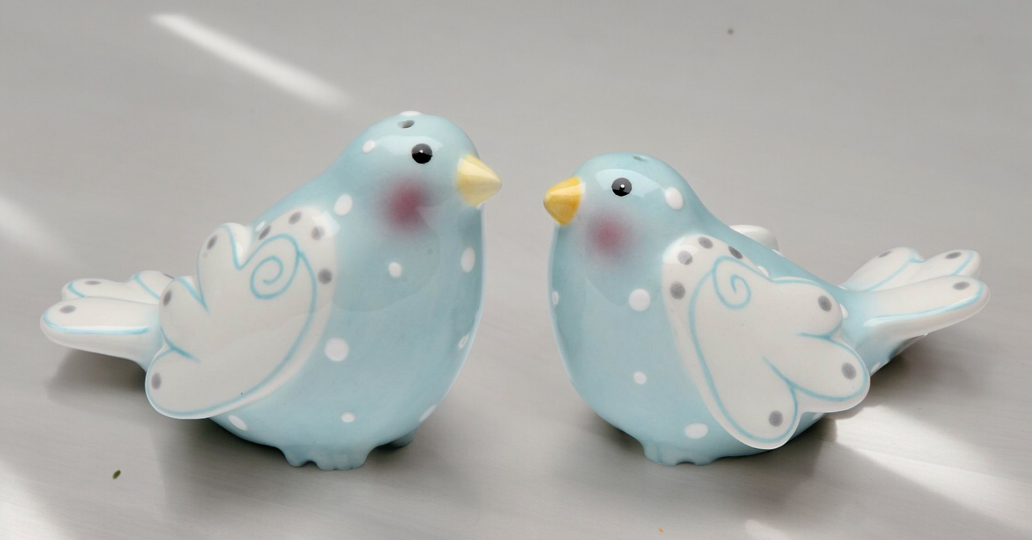 Ceramic Blue Dove Birds with White Wings, Wedding Decor, Birdwatcher Gift, Gift for Her, Gift for Mom