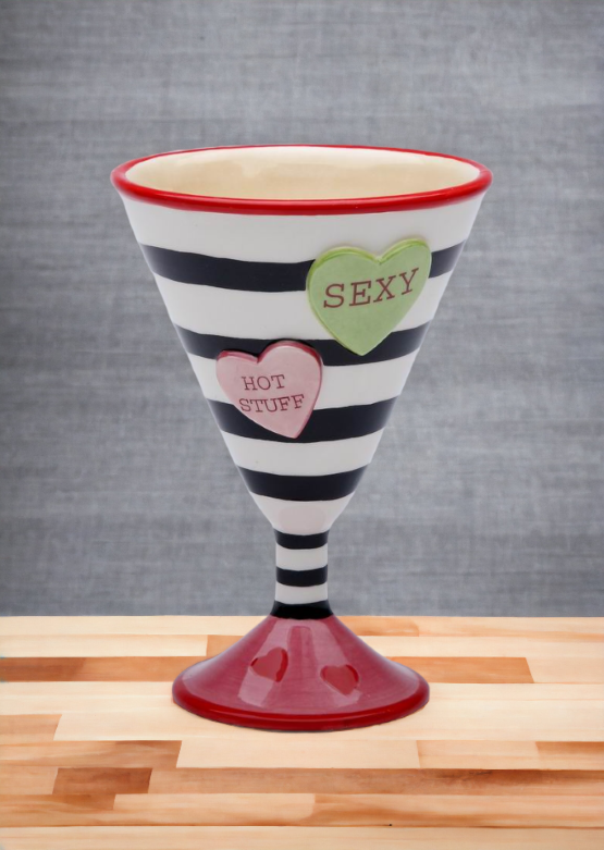 Ceramic Happy Hearts Set Of 2 Martini Cups, Home Décor, Gift for Her, Gift for Mom, Kitchen Décor, Valentine’s Day Décor, Romantic Décor