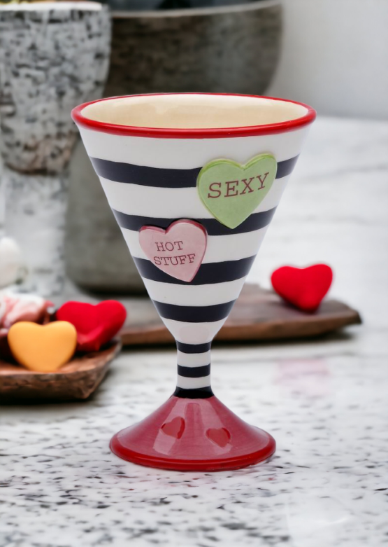 Ceramic Happy Hearts Set Of 2 Martini Cups, Home Décor, Gift for Her, Gift for Mom, Kitchen Décor, Valentine’s Day Décor, Romantic Décor