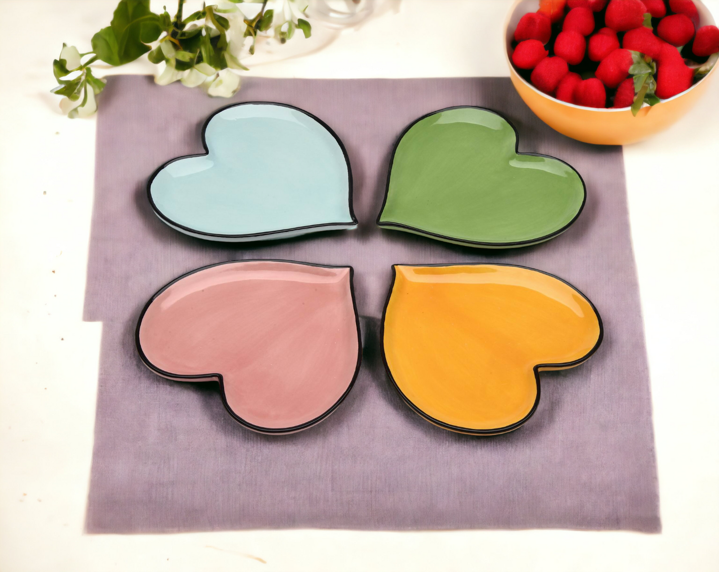 Ceramic Rainbow Plates: Assorted Colors Heart-Shaped Plates, Valentines, Wedding Décor or Gift, Wedding Favor, Anniversary Décor or Gift