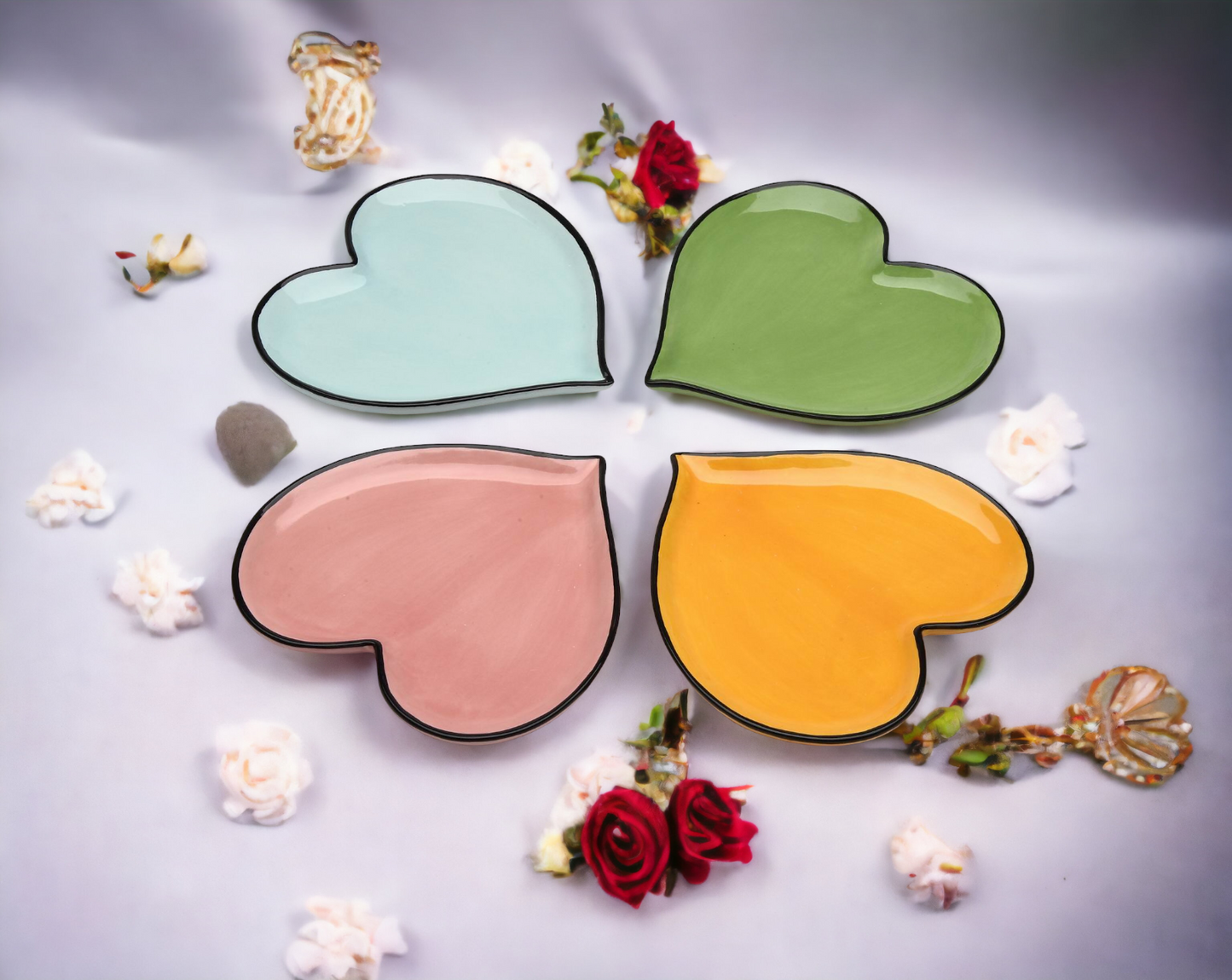 Ceramic Rainbow Plates: Assorted Colors Heart-Shaped Plates, Valentines, Wedding Décor or Gift, Wedding Favor, Anniversary Décor or Gift