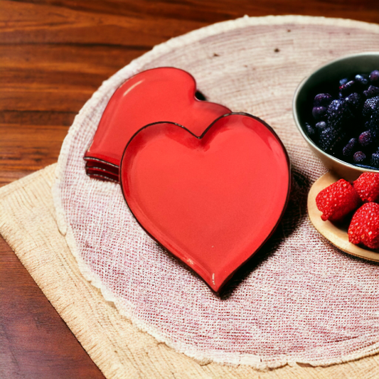 Ceramic Valentine's Day Decor Red Heart-Shaped Plates, Set of 4, Wedding Décor, Wedding Gift, Wedding Favor, Anniversary Décor or Gift