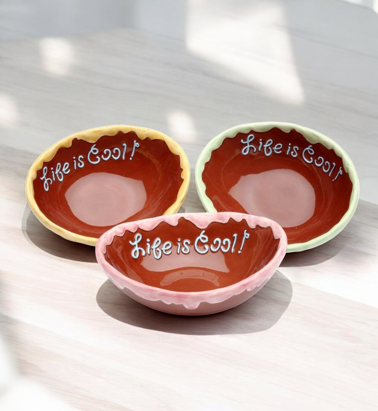 Ceramic Life Is Sweet - Ice Cream Bowl ( 3 Pcs Set ), Kitchen Decor, Cafe Decor