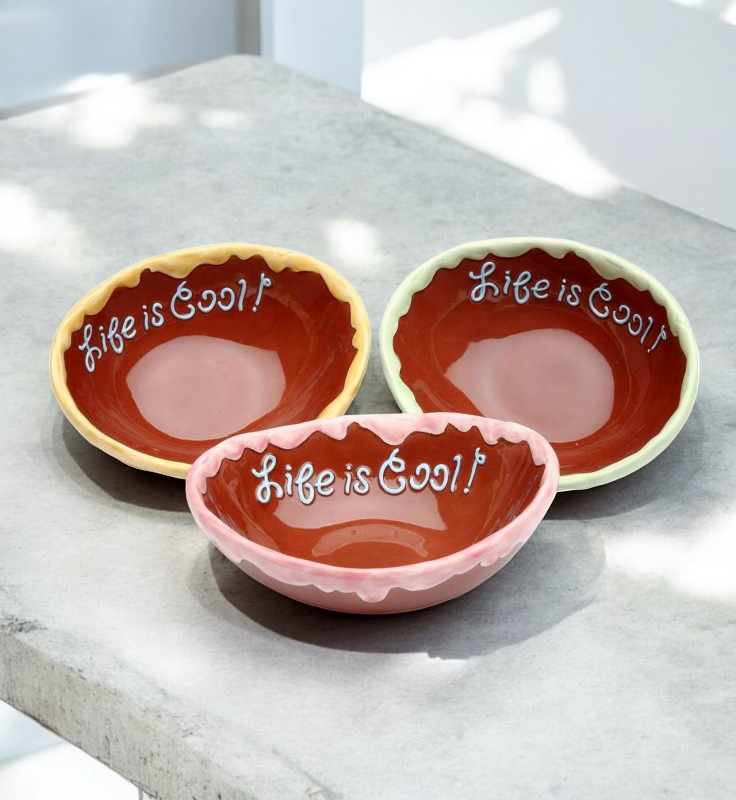 Ceramic Life Is Sweet - Ice Cream Bowl ( 3 Pcs Set ), Kitchen Decor, Cafe Decor