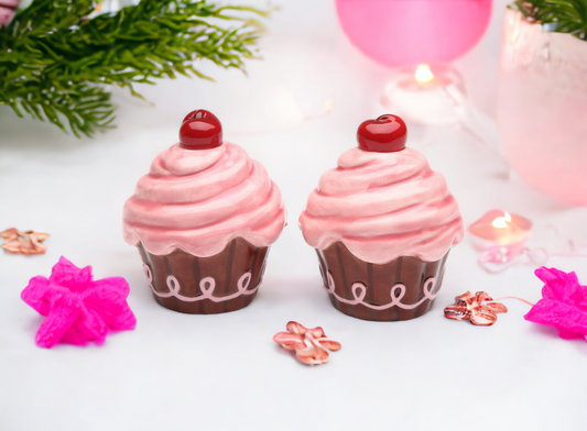 Ceramic Pink Cupcake Salt & Pepper Shakers, Home Décor, Gift for Her, Gift for Mom, Kitchen Décor, Bakery Décor, Café Décor