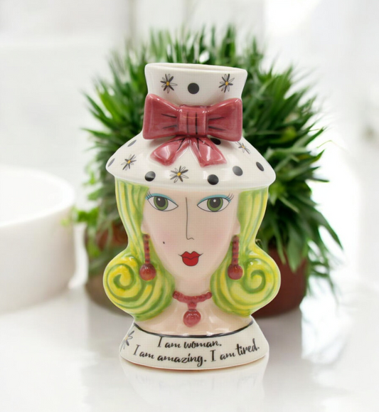 Ceramic Green Hair Dollymama Vase, Makeup Brush Holder, Vanity Decor, Kitchen Decor, Gift for Her