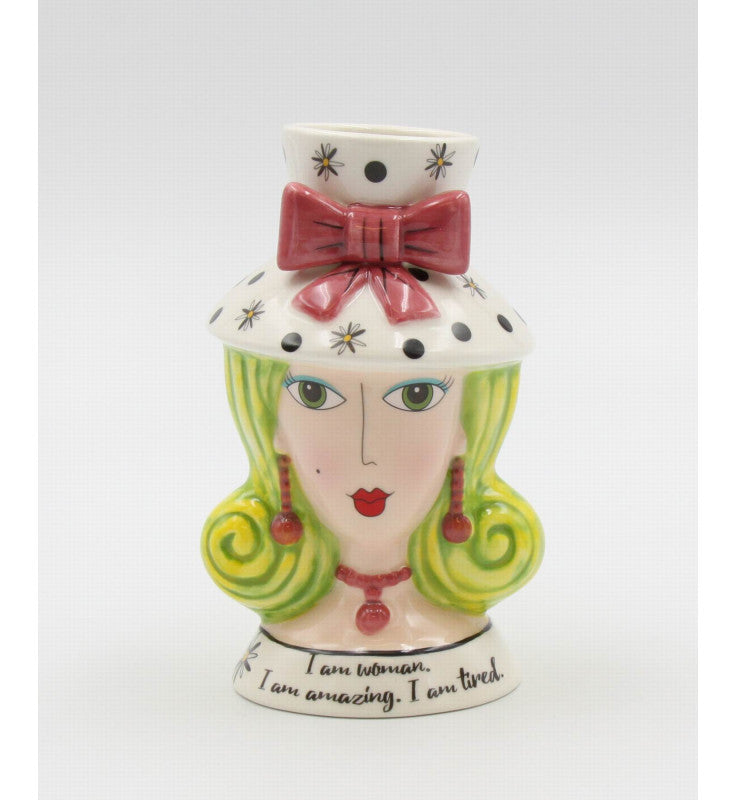 Ceramic Green Hair Dollymama Vase, Makeup Brush Holder, Vanity Decor, Kitchen Decor, Gift for Her