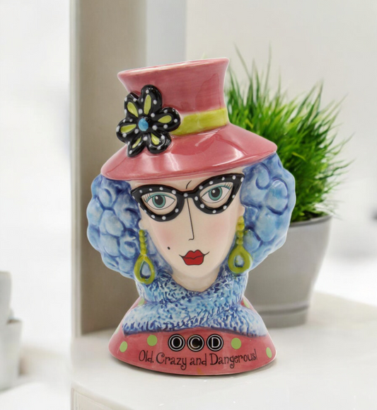 Ceramic Blue Hair Dollymama Vase, Makeup Brush Holder, Gift for Her, Vanity Decor, Kitchen Decor