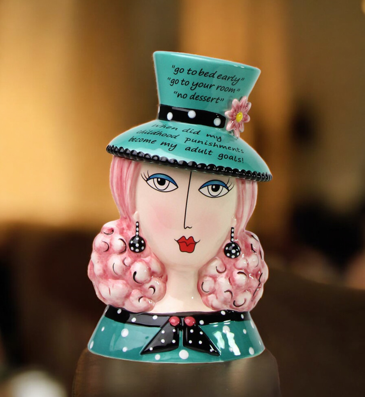 Ceramic Dollymama Pink Hair Lady Candy Box by Joey Heiberg, Kitchen Decor, Gift for Her