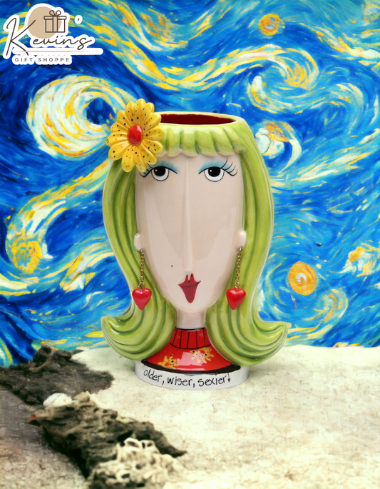 Ceramic Lady with Daisy Flower Makeup Brush or Pen Holder, Home Décor, Gift for Her, Mom, Friend, or Coworker, Vanity Décor
