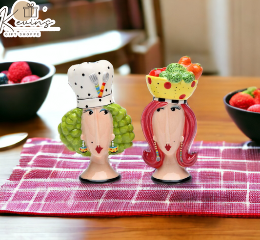 Ceramic Chef Lady Salt & Pepper Shakers, Home Décor, Gift for Her or Mom, Gift for Friend or Coworker, Gift for Chef, Kitchen Décor