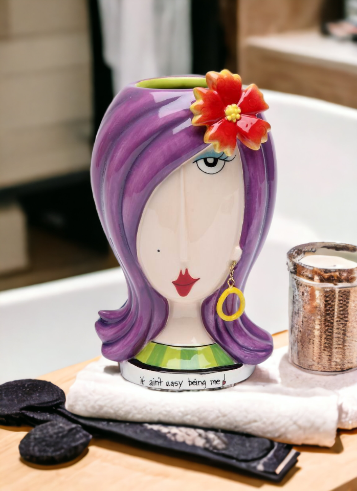 Ceramic Lady With Flower Makeup Brush Holder, Home Décor, Gift for Her, Mom, Friend, or Coworker, Vanity Décor, Office Decor