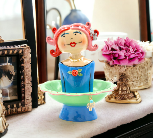 Ceramic Pink Hair Lady Jewelry Holder Vanity Decor, Home Décor, Gift for Her, Gift for Mom, Vanity Décor