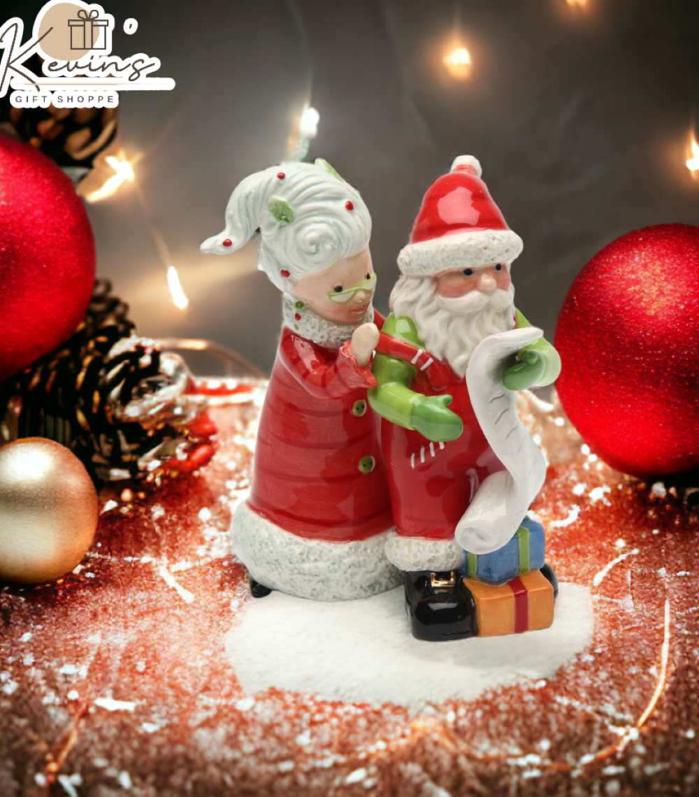 Ceramic Christmas Decor Mrs. Claus Helping Santa with Wish List Salt & Pepper Shakers, Home Décor, Gift for Her, Gift for Mom, Kitchen Décor