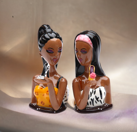 Ceramic African American Ladies Salt & Pepper Shakers, Home Décor, Gift for Her, Gift for Mom, Gift for Friend or Coworker, Kitchen Décor