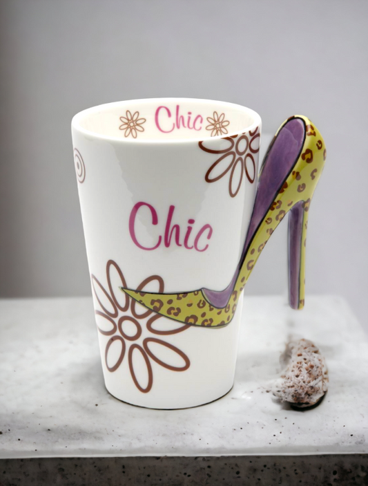 Ceramic Chic Leopard Print High Heel Coffee Mug, Home Décor, Gift for Her, Mom, Friend, or Coworker, Kitchen Décor, Office Decor