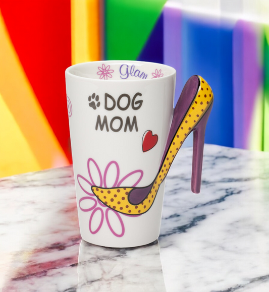 Ceramic Dog Mom Love Mug with High Heel Shoe Handle, Dog Lover Gift, Gift for Her