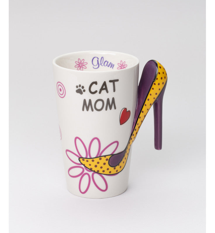 Ceramic Cat Mom Love Mug with High Heel Shoes Handle, Cat Lover Gift, Gift for Her