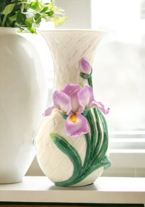 Ceramic Iris Flower Vase, Home Décor, Gift for Her, Gift for Mom, Kitchen Décor, Vanity Decor