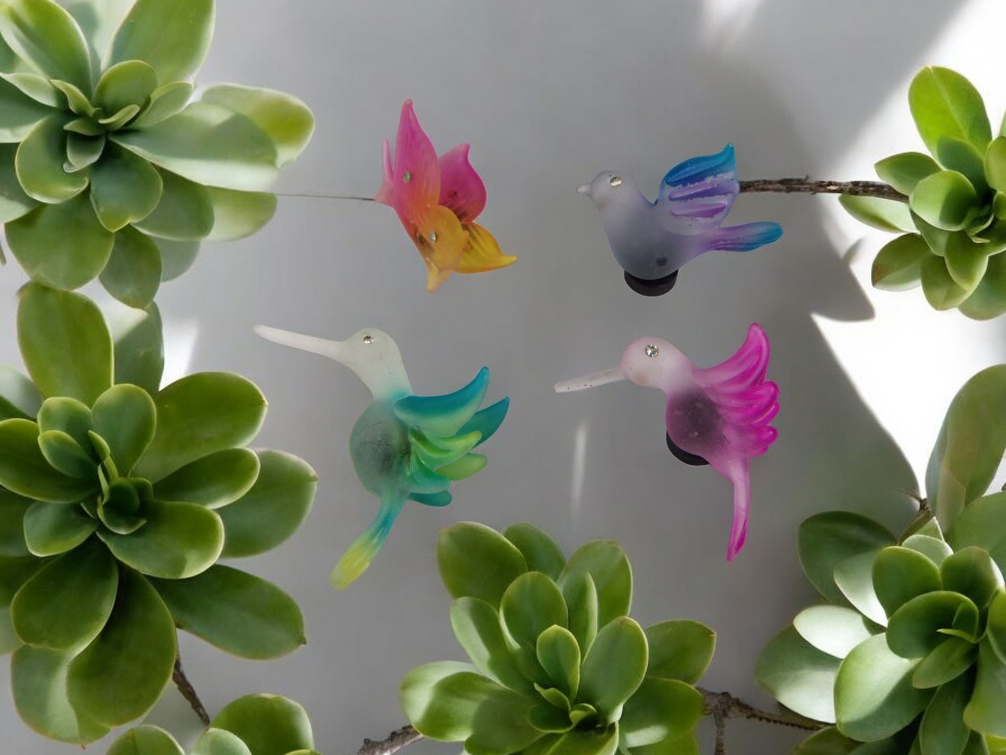 Glass Magnets of Hummingbirds, Dove, Butterfly (Set of 4), Birdwatcher Gift, Gift for Her, Gift for Mom, Refrigerator Decor