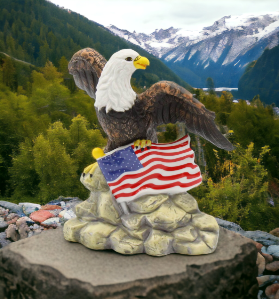 Ceramic Bald Eagle with American Flag Figurine, Home Décor, Patriot Gift, Gift for Mom, Gift for Dad, Independence Day Décor, July 4th