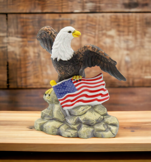 Ceramic Bald Eagle with American Flag Figurine, Home Décor, Patriot Gift, Gift for Mom, Gift for Dad, Independence Day Décor, July 4th