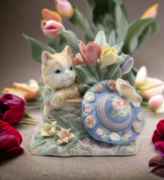 Ceramic Cat With Hat & Butterfly Figurine, Home Décor, Gift for Her, Gift for Mom, Kitchen Décor, Cat Lovers Gift, Pet Loss Gift