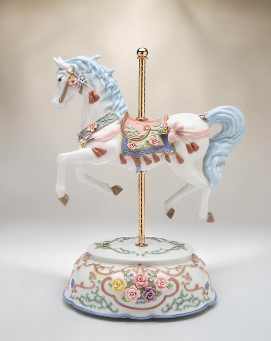 Ceramic Tasseled Carousel Music Box, Horse Lover Gift, Gift for Her, Gift for Mom, Home Decor