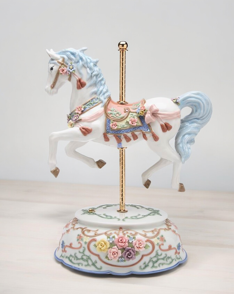 Ceramic Tasseled Carousel Music Box, Horse Lover Gift, Gift for Her, Gift for Mom, Home Decor