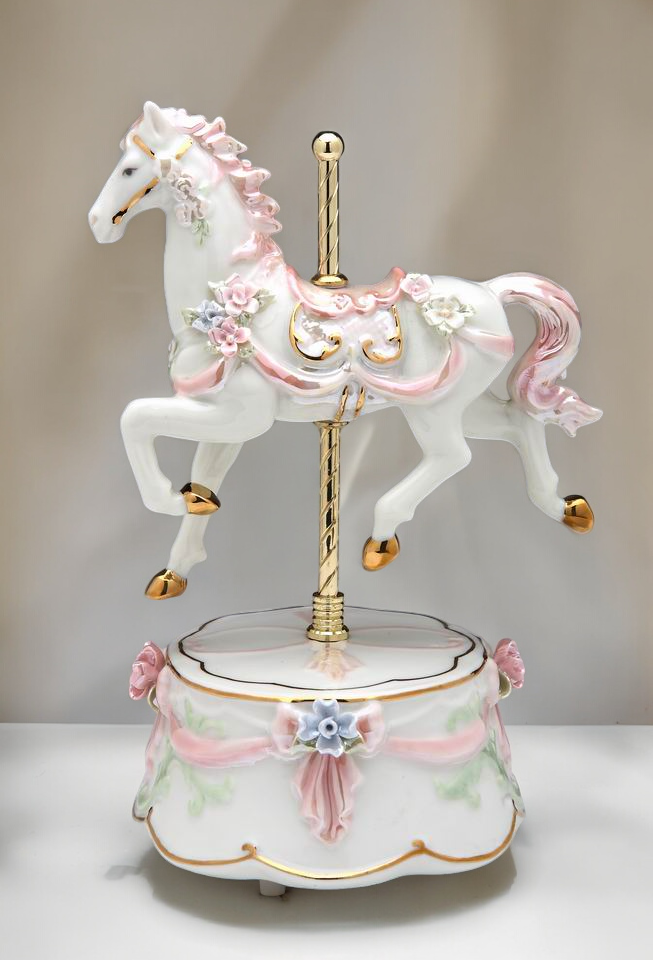 Ceramic Pink Carousel Horse Music Box, Horse Lover Gift, Gift for Her, Gift for Mom, Home Decor