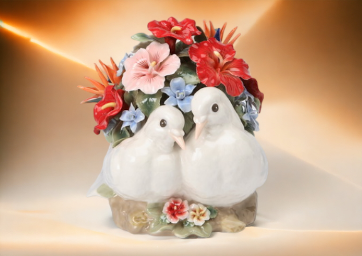 Ceramic Doves with Flowers Music Box, Home Décor, Gift for Her, Gift for Mom, Kitchen Décor, Birdwatcher Gift, Wedding Gift, Wedding Decor