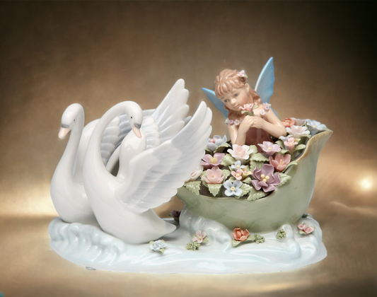 Ceramic Swans With Fairy Music Box, Home Décor, Gift for Her, Gift for Mom, Nature Lover Décor, Cottagecore